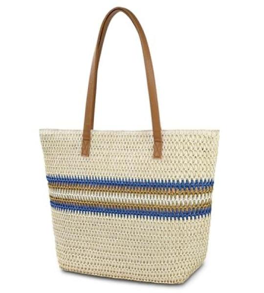 Strotas, strandtas voor dames, handtas met leren handgrepen en ritssluiting, grote schoudertas voor vakantie, reizen, strand, zomer, #4 Crèmekleuren-C, 47*35*14 cm