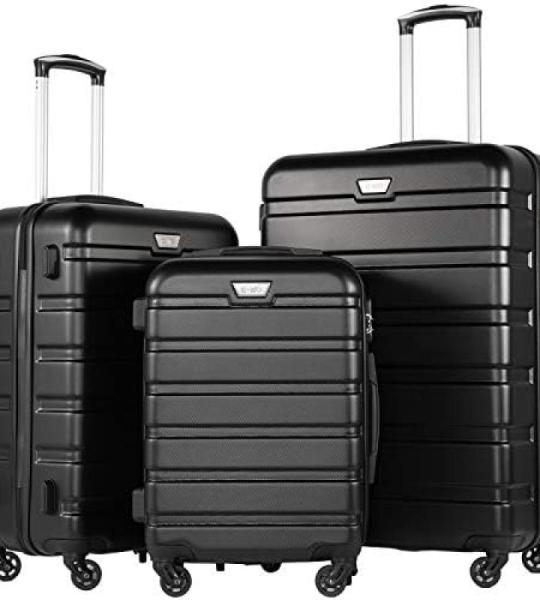 COOLIFE Harde koffer trolley rolkoffer reiskoffer ardschaal Boardcase handbagage met TSA-slot en 4 wielen, maannacht zwart, Premium koffer