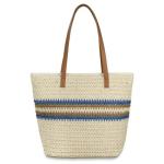 Strotas, strandtas voor dames, handtas met leren handgrepen en ritssluiting, grote schoudertas voor vakantie, reizen, strand, zomer, #4 Crèmekleuren-C, 47*35*14 cm