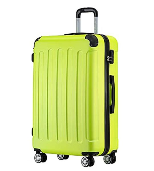 BEIBYE Koffer met harde schaal, trolley, rolkoffer, reiskoffer, veiligheid, cijferslot, dubbele wielen, ABS-materiaal, handbagage, 4 wielen, M-L-XL-set, groen