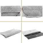 Modamoda T151/M151 Italiaanse clutch van suède/leer, metallic, petrolblauw, Small