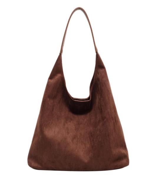 Generisch Suède schoudertas voor dames, retro lederen schoudertas, effen, trendy werktas met haspensluiting, vintage draagtas