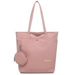 Tas dames shopper, met portemonnee grote canvas schoudertas met ritssluiting grote handtas stof boodschappentas voor werk en school onderweg, roze, Eén maat, shopper