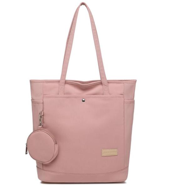 Tas dames shopper, met portemonnee grote canvas schoudertas met ritssluiting grote handtas stof boodschappentas voor werk en school onderweg, roze, Eén maat, shopper