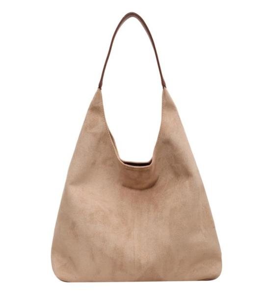 Generisch Suède schoudertas voor dames, retro lederen schoudertas, effen, trendy werktas met haspensluiting, vintage draagtas