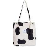 Grote schoudertas voor dames, corduroy schoudertas, strandtas, crossbody tas, shopper, tote bag, boodschappentas, handtas, shopper voor werk, winkelen, school, Cow., 34 cm x 11 cm 