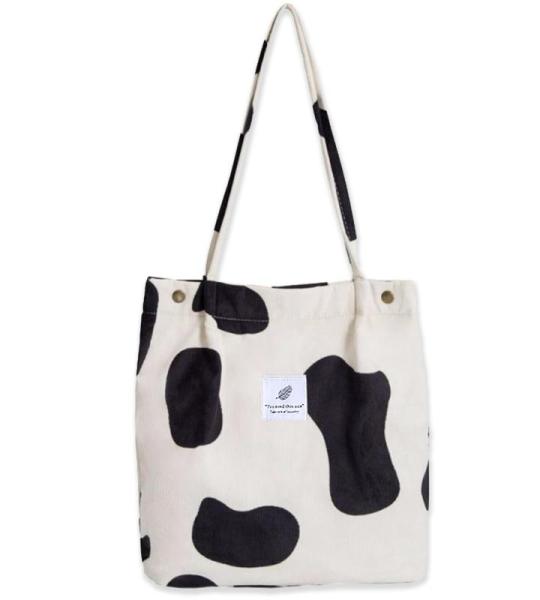 Grote schoudertas voor dames, corduroy schoudertas, strandtas, crossbody tas, shopper, tote bag, boodschappentas, handtas, shopper voor werk, winkelen, school, Cow., 34 cm x 11 cm 