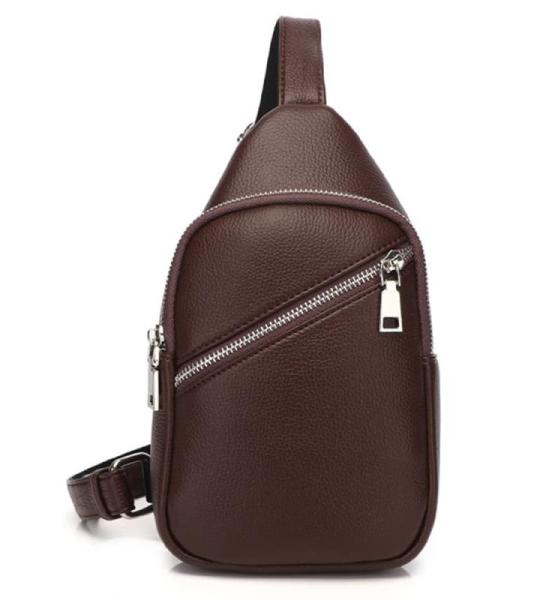 Borstzak met slingtas, PU-leer, schoudertas, slingrugzak, crossbody bag, schoudertas, hiking sport, casual, reizen, dagrugzak, sporttas voor heren, dames, meisjes, jongens, bruin