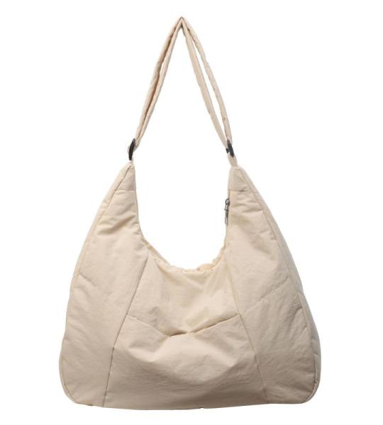 LEEINTO 2024 Schoudertas Gewatteerde Nylon Onderarm Tas Voor Meisjes Vrouwen Effen Oksel Tas Grote Capaciteit Handtas, beige