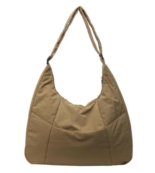 LEEINTO 2024 Schoudertas Gewatteerde Nylon Onderarm Tas Voor Meisjes Vrouwen Effen Oksel Tas Grote Capaciteit Handtas, Kaki