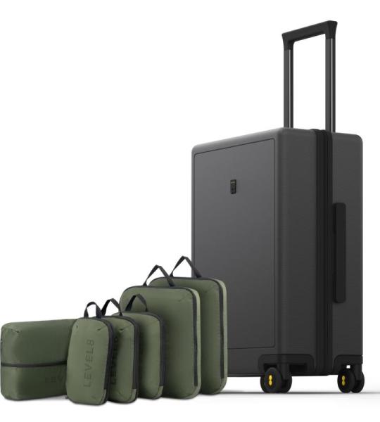 LEVEL8 Handkoffer, lichtgewicht van 100% polycarbonaat, harde koffers, trolleys, trolley case Elegance Micro-Diamond Textured design, 8 spinners, donkergrijs