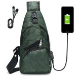 Sling Bag met USB-Oplading, Borsttas met Verstelbare Riem, Multi-Pocket Crossbody Borst Tas, Wandelen Casual Outdoor Borstzak voor Heren-Groene Camouflage