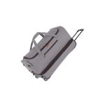 Travelite Basics Rolkoffer met 2 wielen, maat S met stretchplooi, zachte reistas met wielen met extra veel volume, grijs/groen, 70 cm