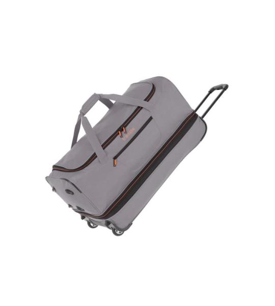 Travelite Basics Rolkoffer met 2 wielen, maat S met stretchplooi, zachte reistas met wielen met extra veel volume, grijs/groen, 70 cm