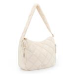 Gewatteerde buffertas voor dames met verstelbare riem, donzige draagtas, schoudertas, grote draagtas, schoudertas, hobo-tassen, beige