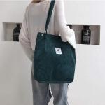Schoudertas voor dames, grote corduroy tas, handtas, shopper, hengseltas voor universiteit, werk, meisjes, school, bruin, A-groen, 40 x 35 x 11 cm, casual tote