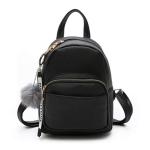 Mini Rugzak Meisje, Mode Rugzak voor Vrouwen Backpack met Pluche Bal Hanger, Casual Rugzak om Kleine Spullen Mee te Nemen voor Onderweg (Zwart)