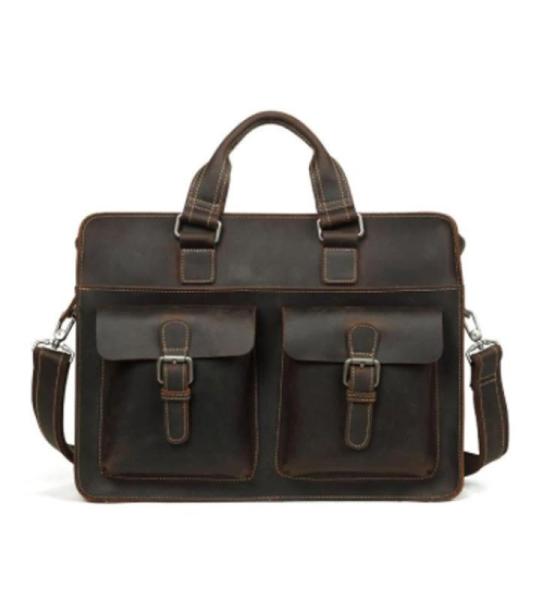 NGYYIO Umhängetaschen für Herren Vintage Herrenkuh Echtes Leder Aktentasche Crazy Horse Leder Messenger Bag Männliche Laptoptasche Männer Geschäfts-Reisetasche(C)