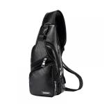 DONGKER Sling Crossbody Bag voor heren, PU-leer, borsttas, schoudertas, reistas met USB-aansluiting voor casual, outdoor, wandelen, reizen