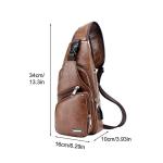 DONGKER Sling Crossbody Bag voor heren, PU-leer, borsttas, schoudertas, reistas met USB-aansluiting voor casual, outdoor, wandelen, reizen