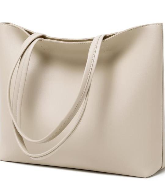 Dames Tote Bags Eenvoudige PU lederen handtassen werk school boodschappentassen voor vrouwen met rits en binnenzak, Kaki