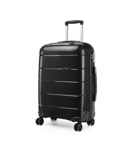 KONO Klein Koffer 55x40x20 Handgepäck Leicht Kabinentrolley Handgepäckkoffer Hartschale Reisekoffer mit 4 Rollen und TSA Schloss, Polypropylen Suitcase Rollkoffer (Schwarz, Koffe