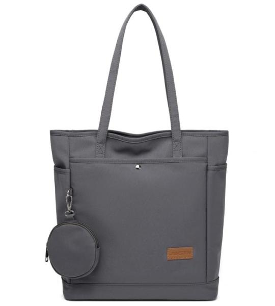 Tas voor dames, shopper, met kleingeld, grote canvas schoudertas met ritssluiting, grote handtas, stof, boodschappentas voor werk en school onderweg, donkergrijs, Eén maat