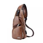 DONGKER Sling Crossbody Bag voor heren, PU-leer, borsttas, schoudertas, reistas met USB-aansluiting voor casual, outdoor, wandelen, reizen