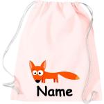 Shirtinstyle Gymtas, dierenvos met wensnaam, kinderen, stoffen tas, kinderrugzak, jute, gymtas,