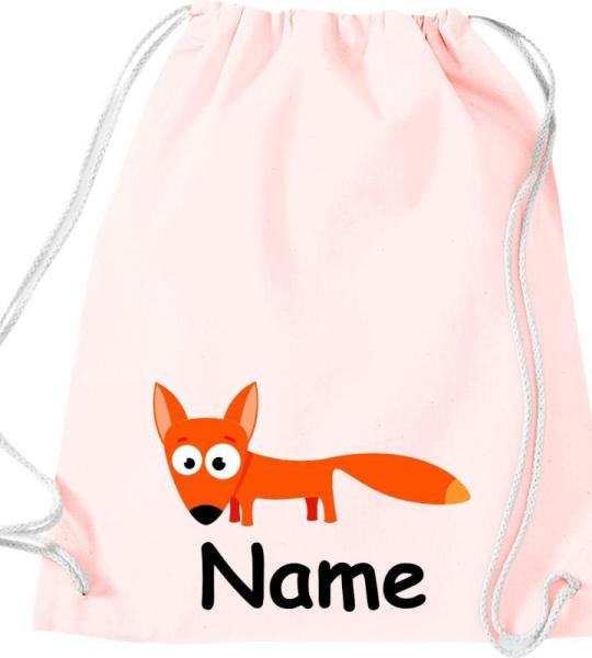 Shirtinstyle Gymtas, dierenvos met wensnaam, kinderen, stoffen tas, kinderrugzak, jute, gymtas,
