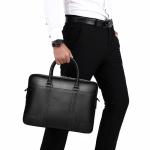 FUNSEED Handtasche aus echtem Leder, Laptoptasche für Herren, große Kapazität, lässige Aktentasche, Schultertasche für geschäftliche Arbeit, Schwarz, Large