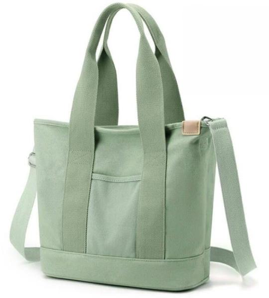 Canvas handtas, tas voor dames, schoudertas, draagtas, shopper met ritssluiting voor dagelijks gebruik, school, winkelen, werk, reizen, legergroen