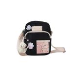PORRASSO Schattige schoudertas voor meisjes, schoudertas met poppenhanger, nylon, schooltas, messenger tas, crossbody tas voor reizen, dagelijks gebruik, zwart (B), Messenger