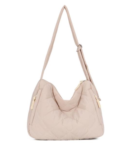 EVEOUT Puffer schoudertas voor dames, grote gewatteerde schoudertassen, lichte puffy tote shopper, gewatteerde schoudertassen, draagtas, werktas, beige