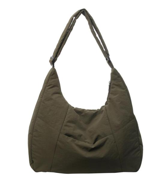 LEEINTO 2024 Schoudertas Gewatteerde Nylon Onderarm Tas Voor Meisjes Vrouwen Effen Oksel Tas Grote Capaciteit Handtas, groen