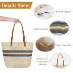 Strotas, strandtas voor dames, handtas met leren handgrepen en ritssluiting, grote schoudertas voor vakantie, reizen, strand, zomer, #4 Crèmekleuren-C, 47*35*14 cm