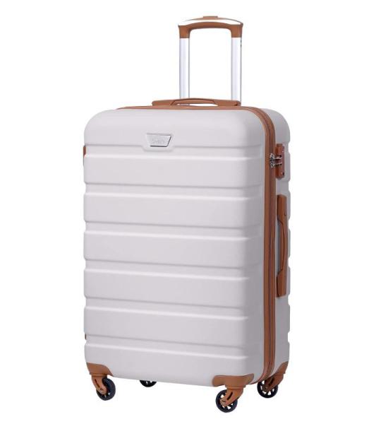 COOLIFE Harde koffer trolley rolkoffer reiskoffer ardschaal Boardcase handbagage met TSA-slot en 4 wielen, wit/bruin., Premium koffer