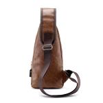 DONGKER Sling Crossbody Bag voor heren, PU-leer, borsttas, schoudertas, reistas met USB-aansluiting voor casual, outdoor, wandelen, reizen