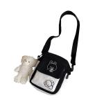 Kawaii Schoudertas voor meisjes, schattig canvas, schattige messenger satchel met bunny-sticker en beer-hanger, adrette stijl, dameshandtas, portemonnee, zwart