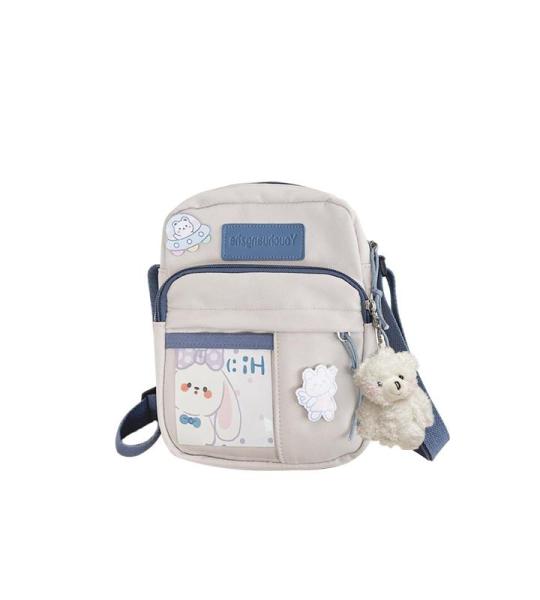 PORRASSO Schattige schoudertas voor meisjes, schoudertas met poppen-hanger, nylon, schoolraken, messengertas, crossbody tas voor reizen, dagelijks gebruik, wit (B), Messenger