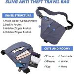 Gipfelfreund Anti-diefstal tas, diefstalbestendige schoudertas voor dames en heren, diefstalbestendige tas voor heren en dames, voor reizen, sport en werk, blauw, Rechte Schulter