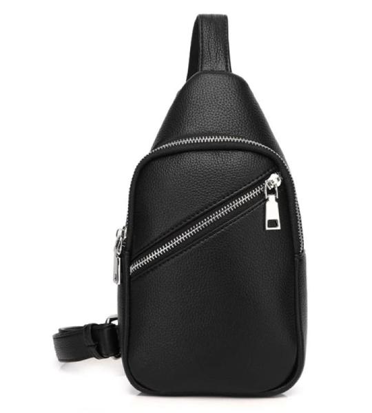 Borstzak, sling bag, PU-leer, schoudertas, crossbody bag, schoudertas, wandelsport, casual reisdagrugzak, sporttas voor heren, dames, meisjes en jongens, zwart