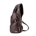 DONGKER Sling Crossbody Bag voor heren, PU-leer, borsttas, schoudertas, reistas met USB-aansluiting voor casual, outdoor, wandelen, reizen