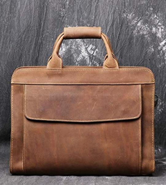 CHDWEY Umhängetaschen für Herren Retro-Mode erste Schicht aus Leder Laptop Umhängetasche diagonal Tasche handgemachte Leder Aktentasche