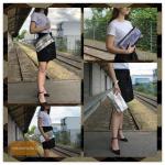 Modamoda T151/M151 Italiaanse clutch van suède/leer, metallic, petrolblauw, Small