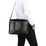 FUNSEED Handtasche aus echtem Leder, Laptoptasche für Herren, große Kapazität, lässige Aktentasche, Schultertasche für geschäftliche Arbeit, Schwarz, Large