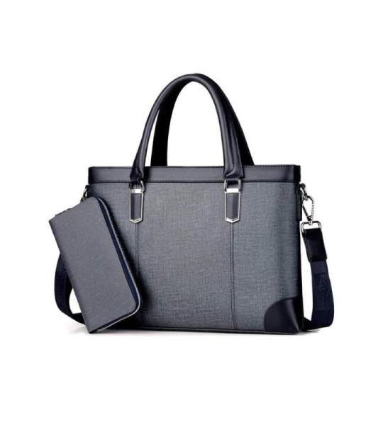 CHDWEY Umhängetaschen für Herren Canvas Leder Messenger Bag, Herren Aktentasche für Reisebürogeschäft, passend für 14 Zoll Laptop (Schwarz, Blau) Geeignet für Arbeit/Schule/