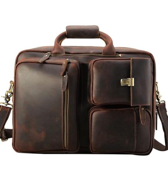 Grote aktetas voor Europese en Amerikaanse heren, 17 inch, multifunctionele computertas, retrorugzak, herentas (A 31 x 42 x 13 cm)