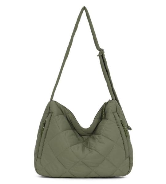 EVEOUT Puffer schoudertas voor dames, grote gewatteerde schoudertassen, lichte puffy tote shopper, gewatteerde schoudertassen, draagtas, werktas, legergroen