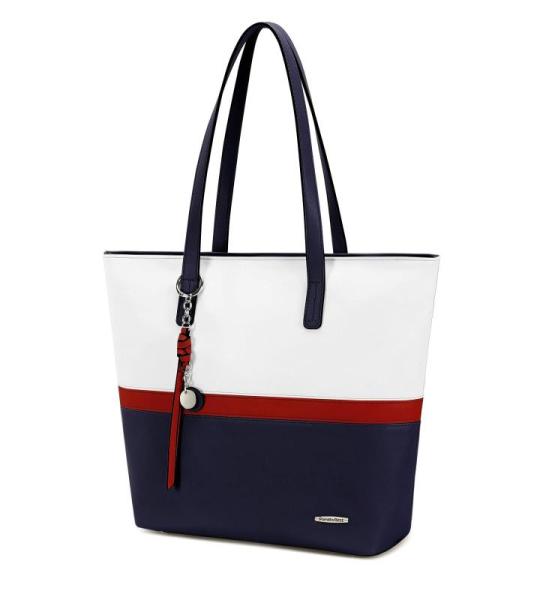 dames handtas meerkleurig gestreept schoudertas Shopper (marineblauw)